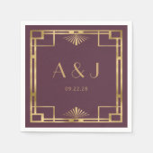 ヴィンテージ1920sデコフレーム金ゴールドブルゴーニュ結婚ーズ スタンダードカクテルナプキン (正面)