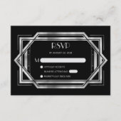 ヴィンテージ1920sデコブラックシルバーウェディングRSVP エンクロージャーカード (正面)