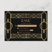 ヴィンテージ1920sデコブラック金ゴールド結婚式RSVP エンクロージャーカード (正面)