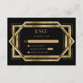 ヴィンテージ1920sデコブラック金ゴールド結婚式RSVP エンクロージャーカード (正面)