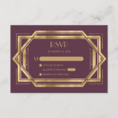ヴィンテージ1920sデコブルゴーニュ赤金ゴールド結婚式RSVP エンクロージャーカード (正面)