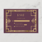 ヴィンテージ1920sデコブルゴーニュ金ゴールド結婚式RSVP エンクロージャーカード (正面)