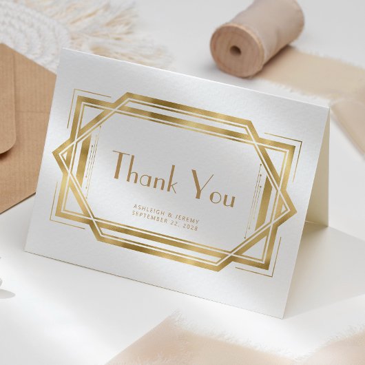 ヴィンテージ1920sデコホワイトゴールドウェディングありがとう カード