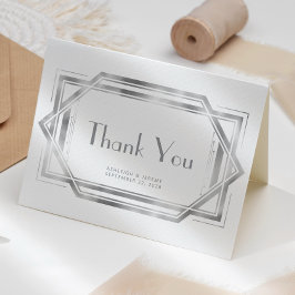 ヴィンテージ1920sデコホワイトシルバー結婚ズサンキュー カード
