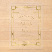 ヴィンテージ1920sデコ金ゴールド結婚式の日付を保存 アクリル招待状 (正面)