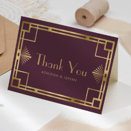 ヴィンテージ1920sデコ・ブルゴーニュ金ゴールド結婚ズ・サンキュー カード