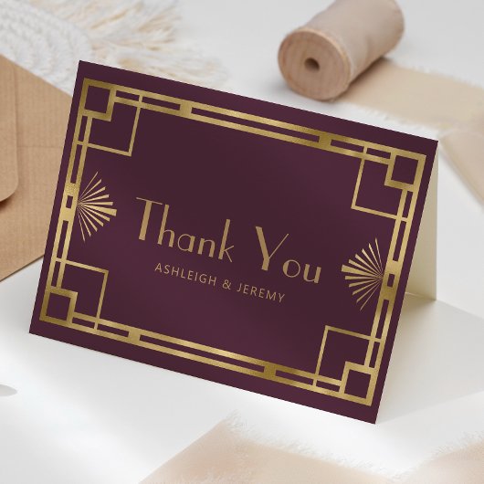 ヴィンテージ1920sデコ・ブルゴーニュ金ゴールド結婚ズ・サンキュー カード