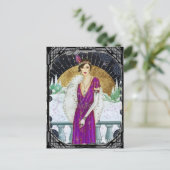 ヴィンテージ1920sパープルドレスウィンターフラッパーレディ シーズンポストカード (スタンド正面)