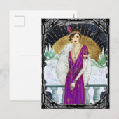 ヴィンテージ1920sパープルドレスウィンターフラッパーレディ シーズンポストカード (正面/裏面)