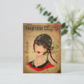 ヴィンテージ1920sファッション女性のHatフローラ フランスの ポストカード (スタンド正面)