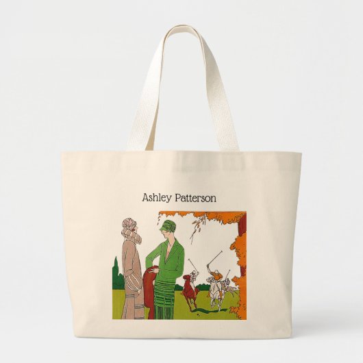 ヴィンテージ1920sレディースアットポロマッチスケッチ ラージトートバッグ (正面)