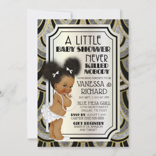 ヴィンテージ1920s白黒と金ゴールドグリッター 招待状 (正面)