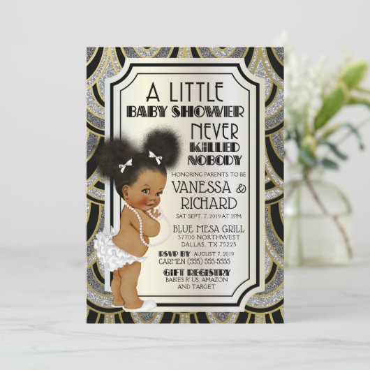 ヴィンテージ1920s白黒と金ゴールドグリッター 招待状 (スタンド正面)