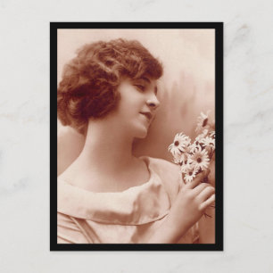 ヴィンテージ1920s花付き少女フォトポストカード ポストカード