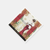 ヴィンテージ1920s赤い冬のドレスの女性 スタンダードカクテルナプキン (角)