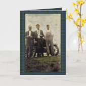 ヴィンテージ1920s車と男性 カード (黄色い花)