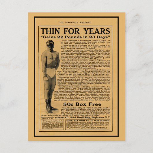 ヴィンテージ1920s重量増加マガジンad ポストカード (正面)