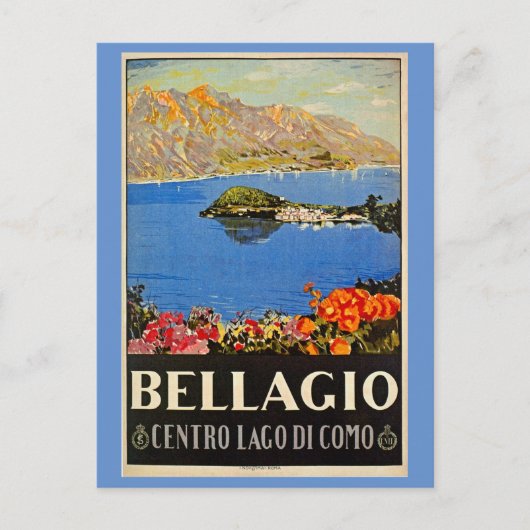 ヴィンテージ1920s Bellagio旅行イタリアン広告 ポストカード (正面)