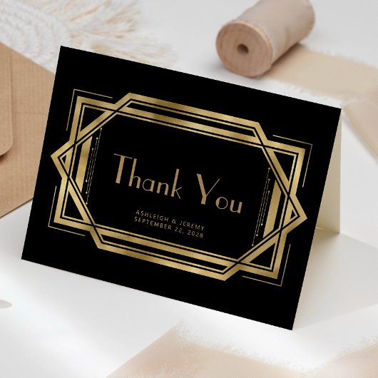 ヴィンテージ1920s Deco Black's 結婚 Thank You カード