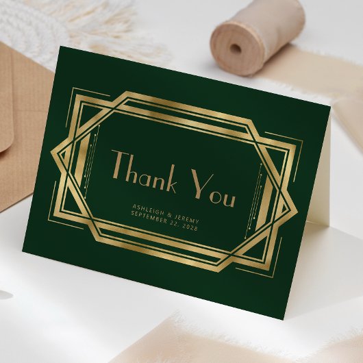ヴィンテージ1920s Deco Forest Green'結婚s Thank You カード