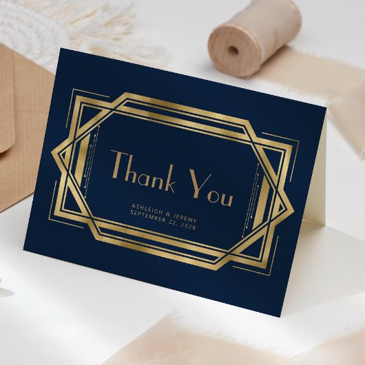 ヴィンテージ1920s Deco Navy Blue'結婚s Thank You カード