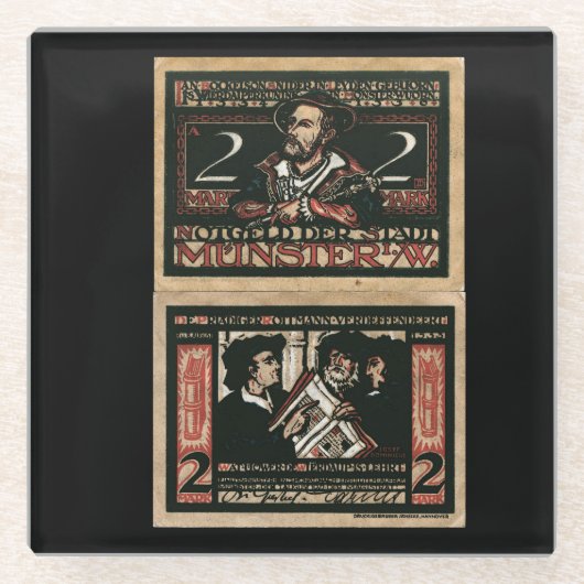 ヴィンテージ1921 2 Mark Notgeld Banknotte Glass Coaste ガラスコースター (正面)