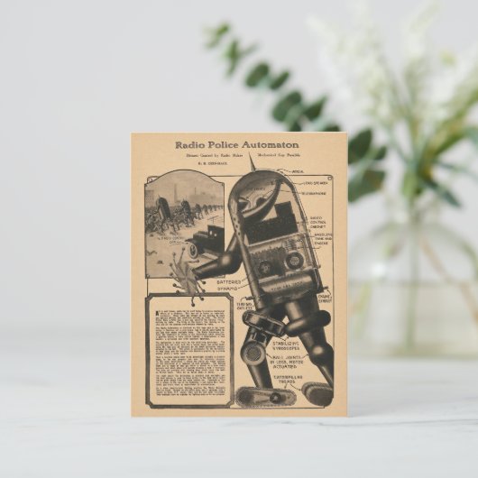 ヴィンテージ1924無線警察オートマトンデザイン ポストカード (スタンド正面)