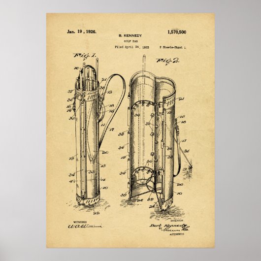 ヴィンテージ1925ゴルフバッグプリント ポスター (正面)