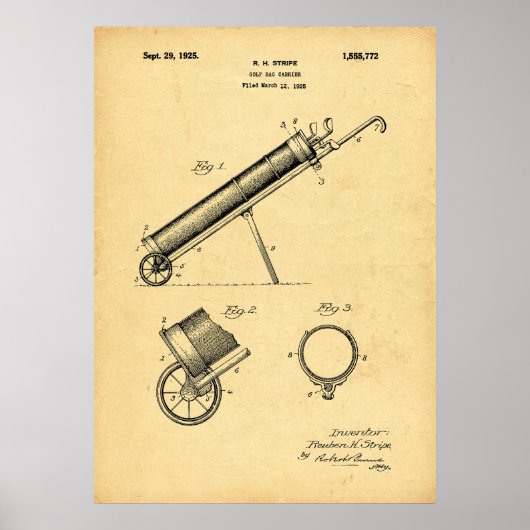 ヴィンテージ1925ゴルフバッグプリント ポスター (正面)