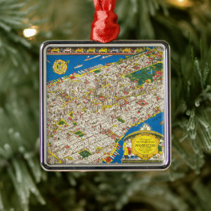 ヴィンテージ1926復元マンハッタン地図クリスマス メタルオーナメント