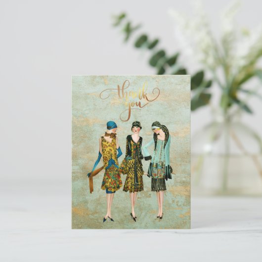 ヴィンテージ1930のファッションイラストレーション サンキューカード (スタンド正面)