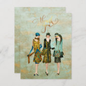 ヴィンテージ1930のファッションイラストレーション サンキューカード (正面/裏面)