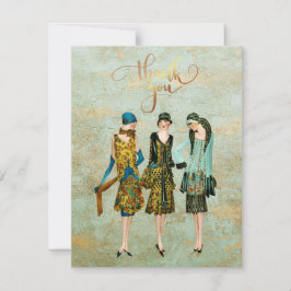 ヴィンテージ1930のファッションイラストレーション サンキューカード