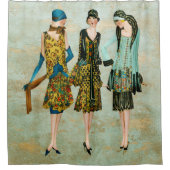 ヴィンテージ1930のファッションイラストレーション シャワーカーテン (正面)