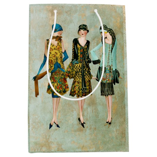 ヴィンテージ1930のファッションイラストレーション ミディアムペーパーバッグ (正面)