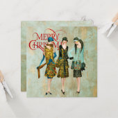 ヴィンテージ1930の女性のクリスマスグリーティング カード (正面/裏面インサイチュ)