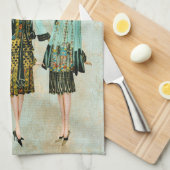 ヴィンテージ1930の女性のクリスマスグリーティング キッチンタオル (四つ折り)