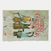 ヴィンテージ1930の女性のクリスマスグリーティング キッチンタオル (横)