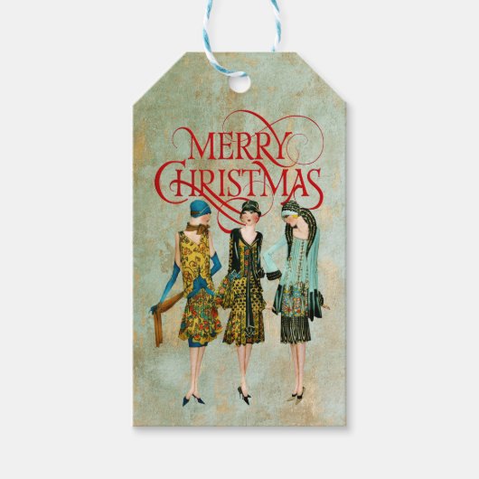 ヴィンテージ1930の女性のクリスマスグリーティング ギフトタグ (正面)