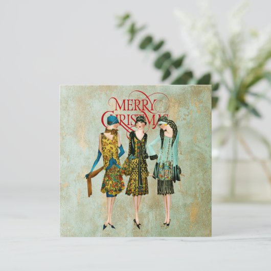 ヴィンテージ1930の女性のクリスマスグリーティング シーズンカード (スタンド正面)