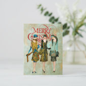 ヴィンテージ1930の女性のクリスマスグリーティング シーズンポストカード (スタンド正面)