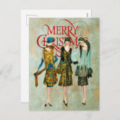 ヴィンテージ1930の女性のクリスマスグリーティング シーズンポストカード (正面/裏面)