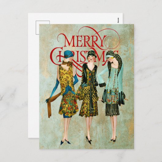 ヴィンテージ1930の女性のクリスマスグリーティング シーズンポストカード (正面/裏面)