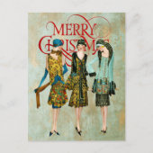 ヴィンテージ1930の女性のクリスマスグリーティング シーズンポストカード (正面)
