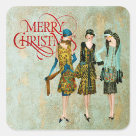 ヴィンテージ1930の女性のクリスマスグリーティング スクエアシール