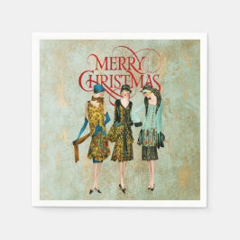 ヴィンテージ1930の女性のクリスマスグリーティング スタンダードカクテルナプキン