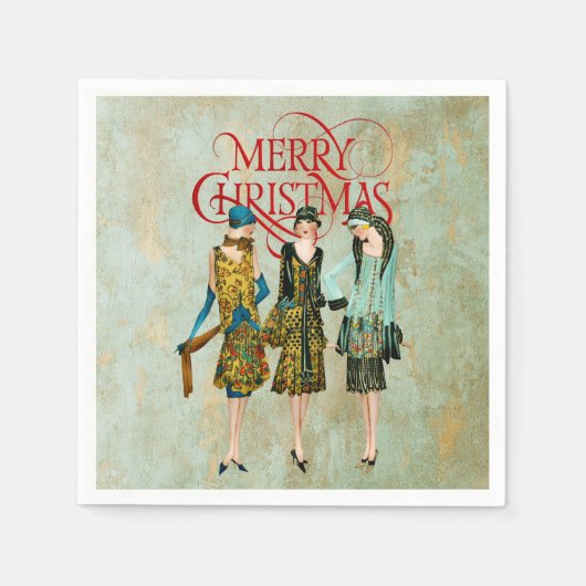 ヴィンテージ1930の女性のクリスマスグリーティング スタンダードカクテルナプキン (正面)