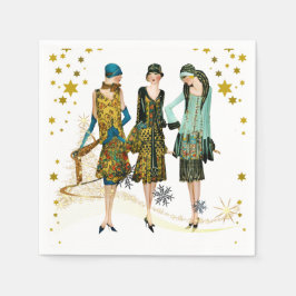 ヴィンテージ1930の女性のクリスマスグリーティング スタンダードカクテルナプキン