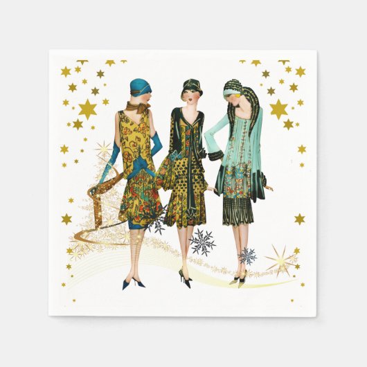 ヴィンテージ1930の女性のクリスマスグリーティング スタンダードカクテルナプキン (正面)