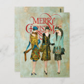 ヴィンテージ1930の女性のクリスマスグリーティング ポストカード (正面/裏面)